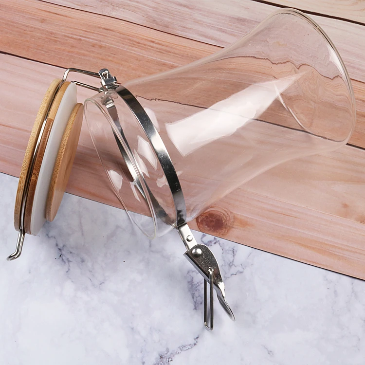 High Borosilicate Waisted Stainless Steel Clip Lid Glass Storage Jar