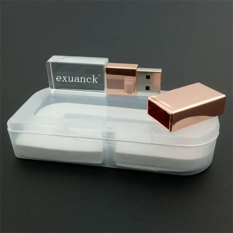 Promotional Gift Customized Laser Engraving Logo Wooden Glass LED Light Up 8GB 16GB 32GB Crystal USB Flash Disk On Key Pen Drive