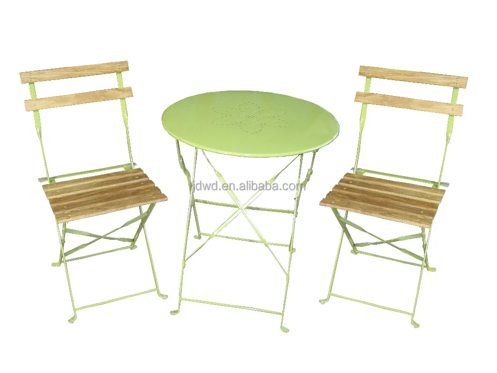 3-piece Outdoor Steel Folding Bistro Set, One Table with Two Chairs