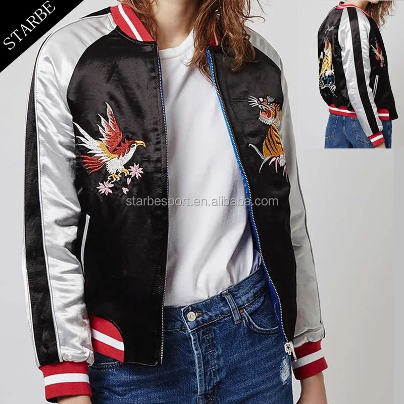 
Custom Fashion Embroidered Reversible Souvenir Satin Bomber Jackets Wholesale 