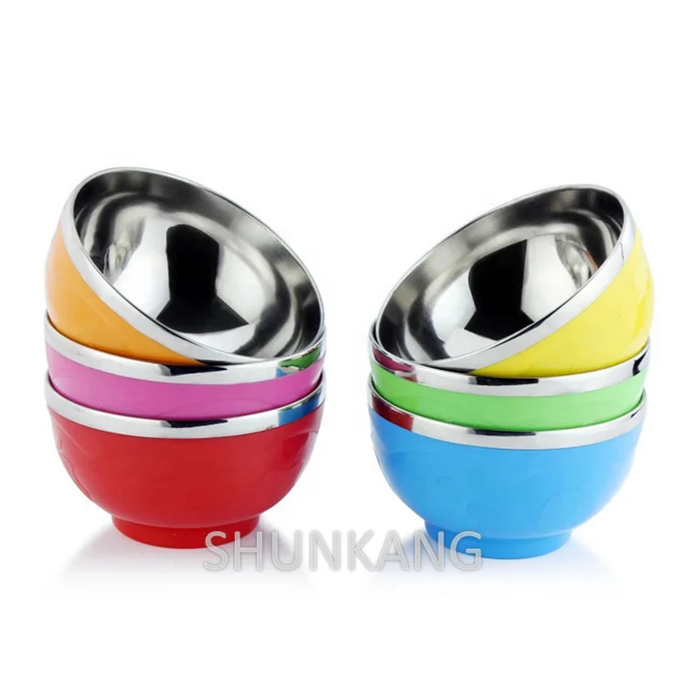 Colorful Stainless Steel Metal Soup Bowl Dinner Food Basin Mixing Bowl For Children