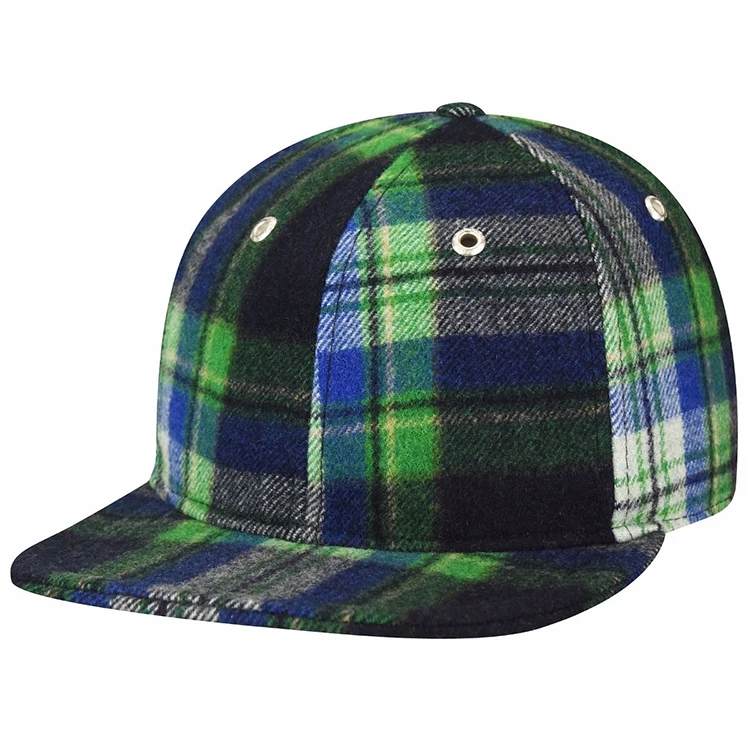 Factory Direct Price Custom Meidiney 6 panel Wool Blend Plaid Style Tartan Snapback Caps
