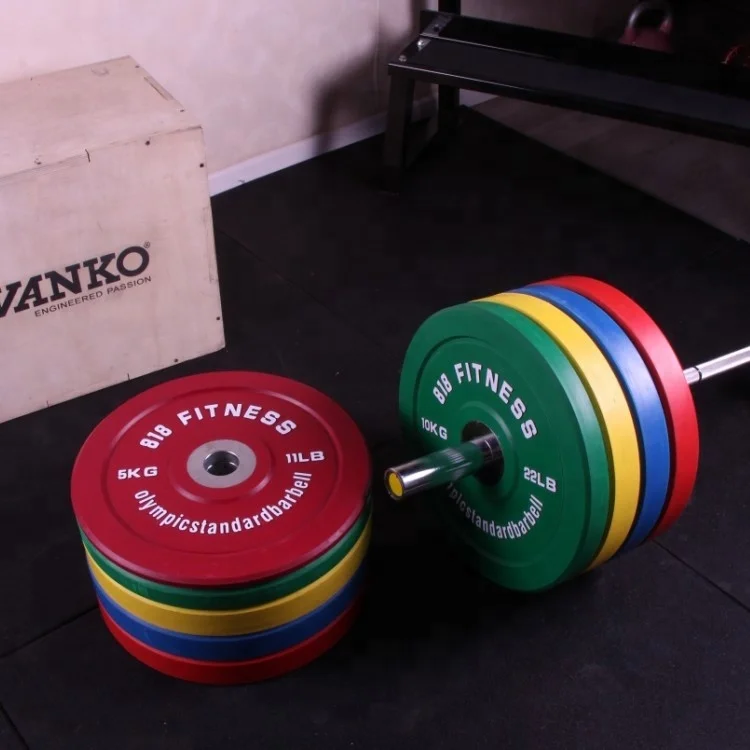 China custom colored rubber coated weight plate 20kg bumper weight plates
