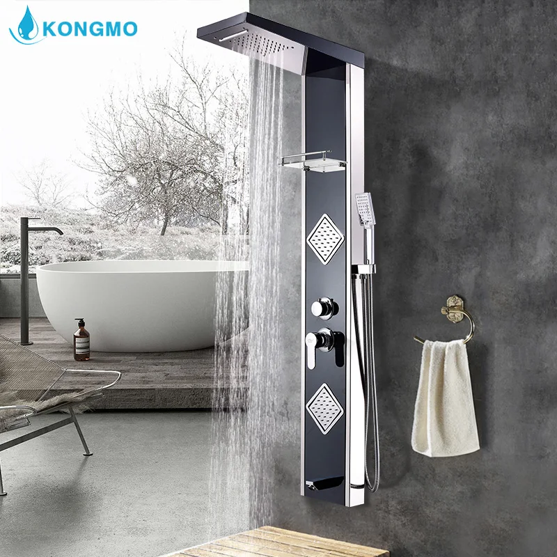 304 Massage Shower Body Jets With 4 Way Shower Diverter Water Temperature Changeable Column Panel Systems 8002