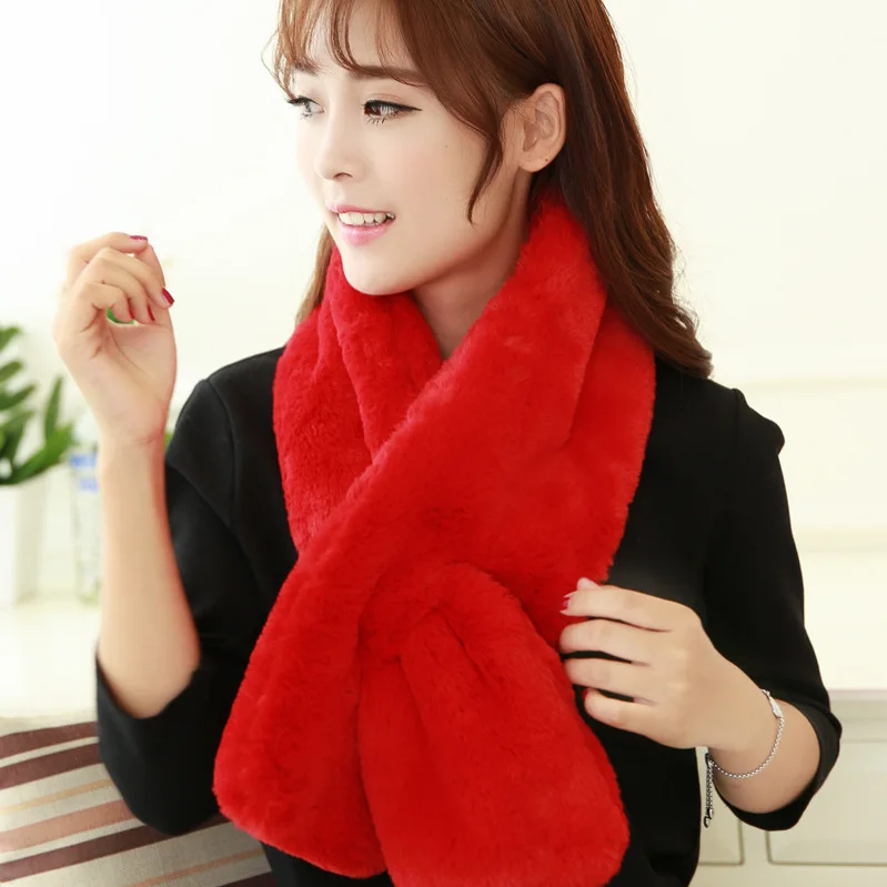 2018 Korean version of Dongdaemun solid color rabbit hair winter thick warm scarf