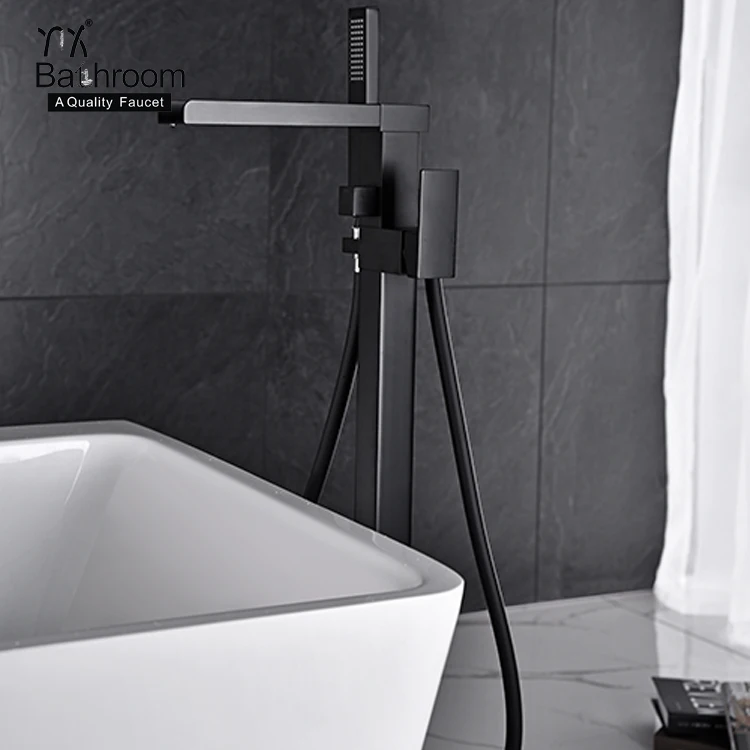 Stand alone style Contemporary  waterfall faucet matter black floor standing shower set