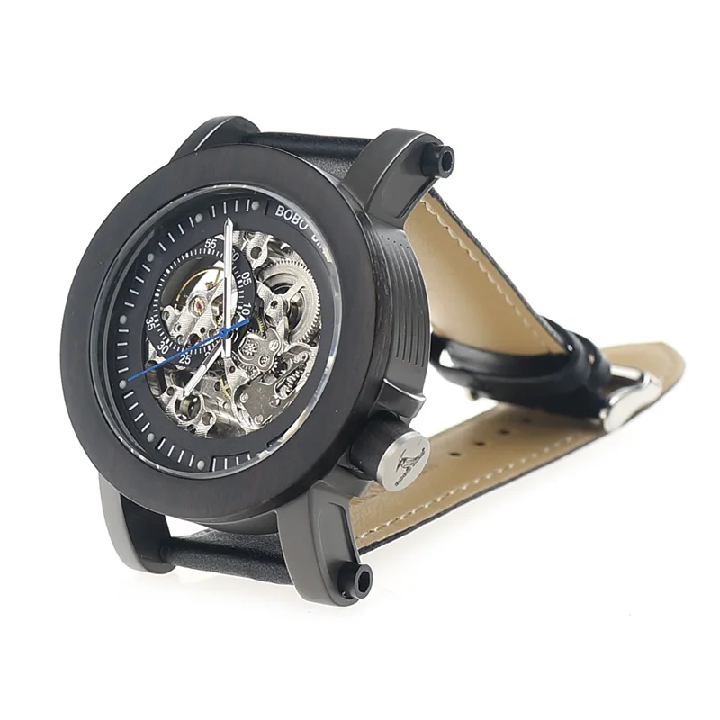 BOBO BIRD Top Brand Automatic Relojes Hombre With Natural Ebony Shell