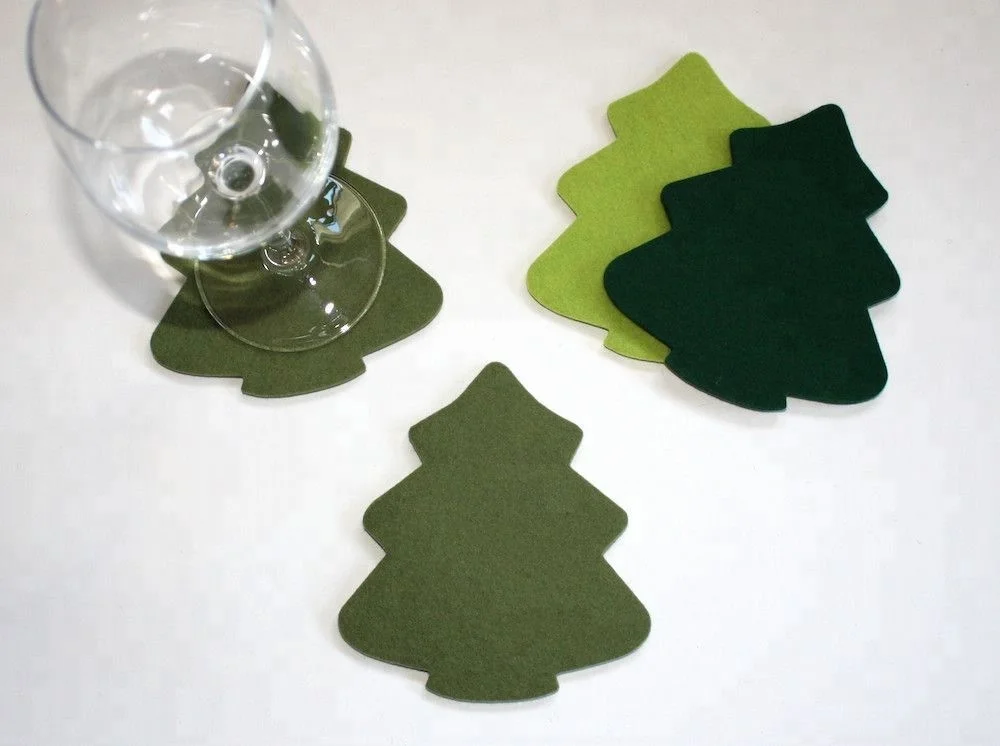 4 Pack Christmas Tree Felt Coaster for Christmas Table Decor