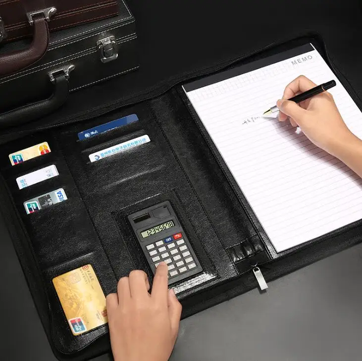 
Custom Made PU Leather A4 File Folder Luxury PU Business Conference Folders With Calculator For Business Man 