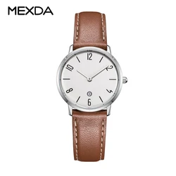 mexda brand Fashion style stainless steel case japan quartz movement genuine leather strap women watches