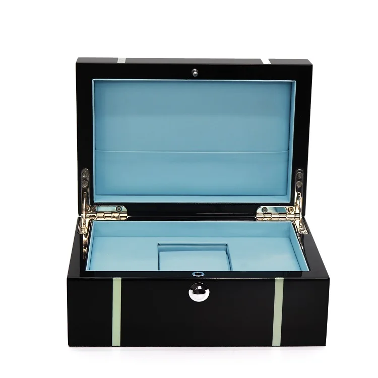 Luxury Custom High Gloss Black Lacquer MDF Wooden Watch Box for Men