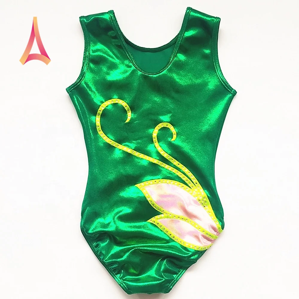 Bright Green Shiny Girls Gymnastics Leotards professional gymnastic leotard wear