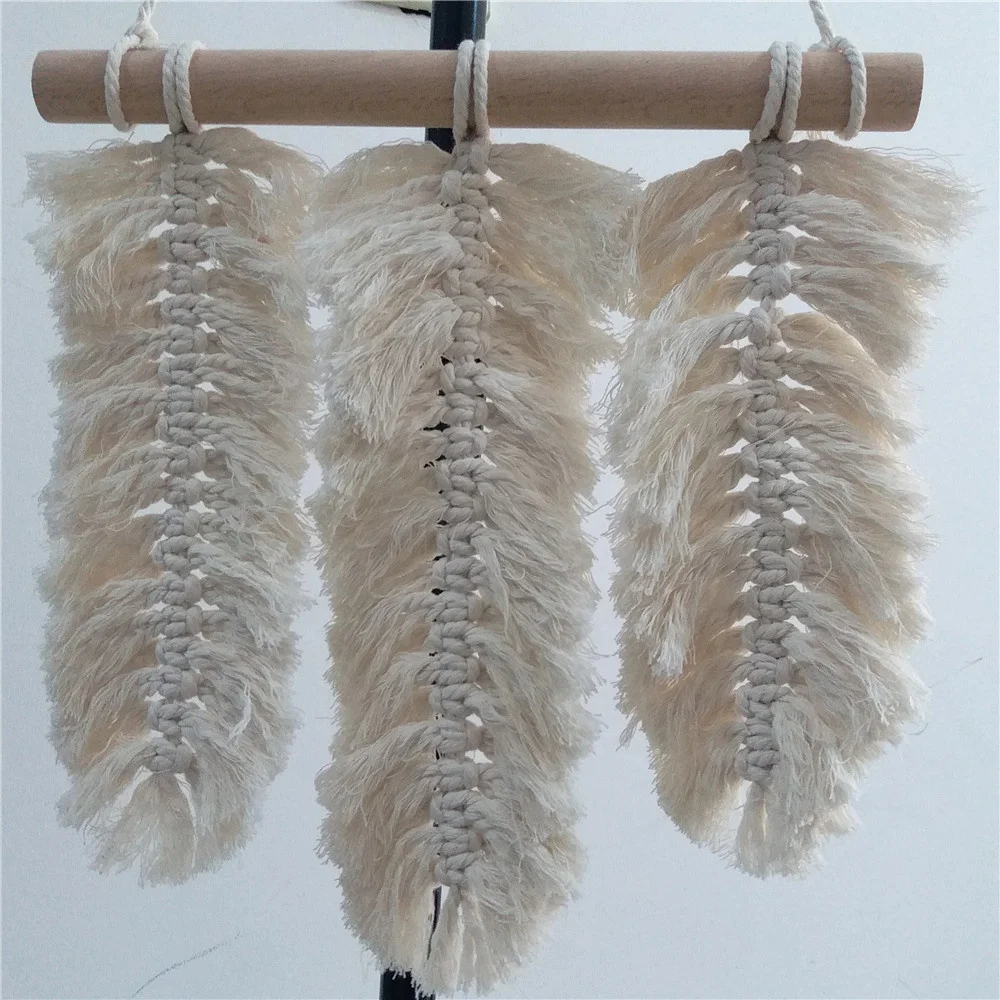 Handmade Boho decor Macrame leaf Feather Tapestry Wall Hanging with cotton yarn