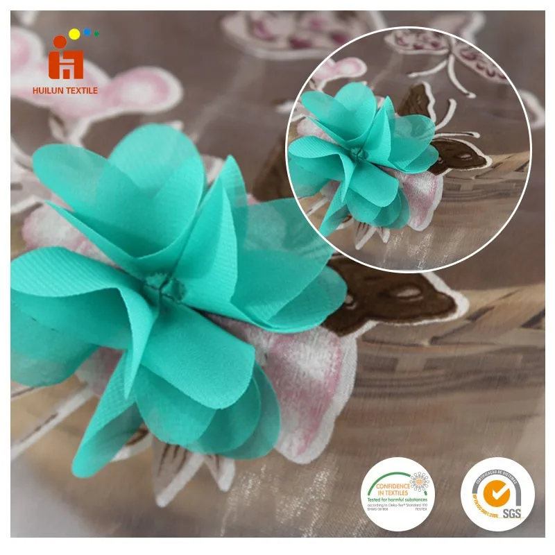 Factory direct sale Huilun textile 100% polyester 3d flower hand embroidery lace georgette digital printed fabric