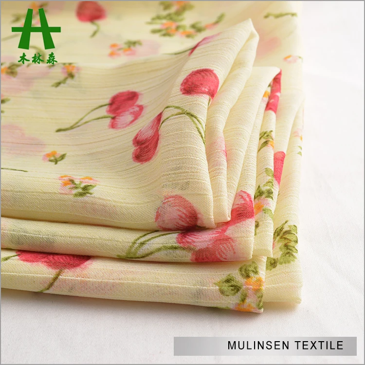Mulinsen Textile Cherry Design 100% Polyester Crinkle Chiffon Yoryu Light Print Fabric