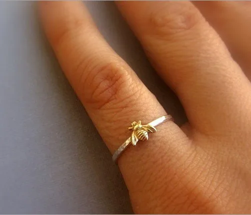 Hot Sale Small Bee Rings 925 Silver Gold Colour Separation Ring