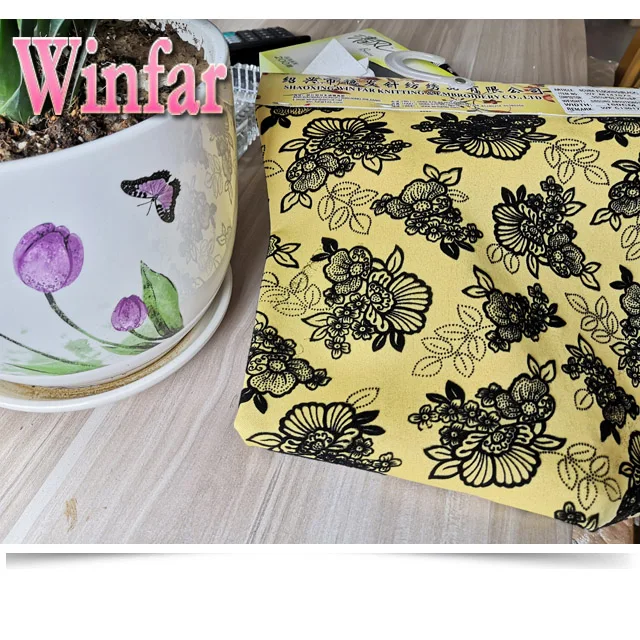 Winfar Textile New Product Soft Knit Polyester Stretchy DTY Scuba Print Flock Fabric