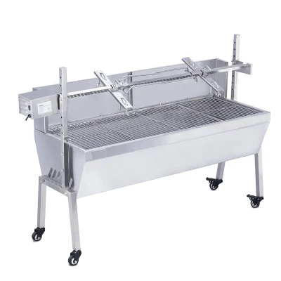 stainless steel outdoor camping open fire spit rotisserie barbecue grill height adjustable auto rotating roaster lamb bbq grill