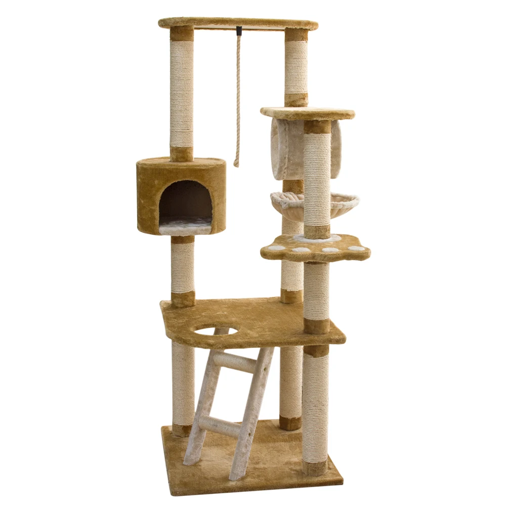 Wholesale Natural Outdoor Modern Designer Custom Brown Wood Wooden Large Cat Tower Tree Cat Furniture Condo