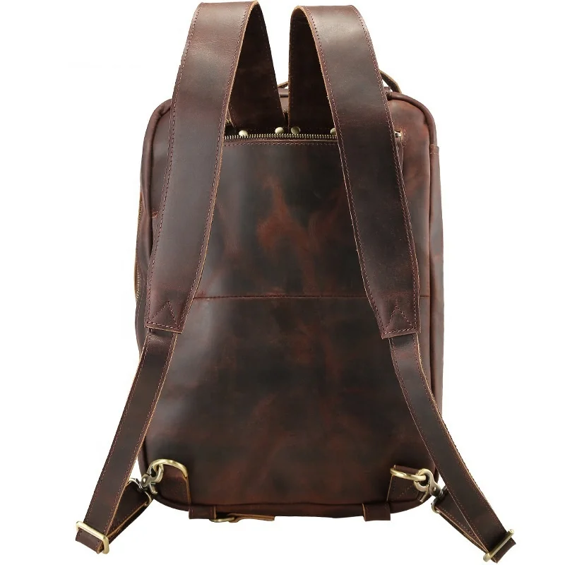 Vintage 15.6 Inch Mens Crazy Horse Genuine Leather Convertible Backpack Laptop Messenger Large Briefcase Daypack Travel Bag