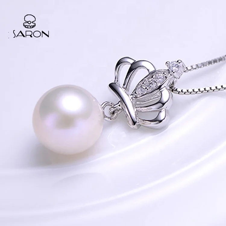 
Fashion 925 Sterling Silver Crown Mounting Freshwater Pearl Pendant For Charm Necklace 
