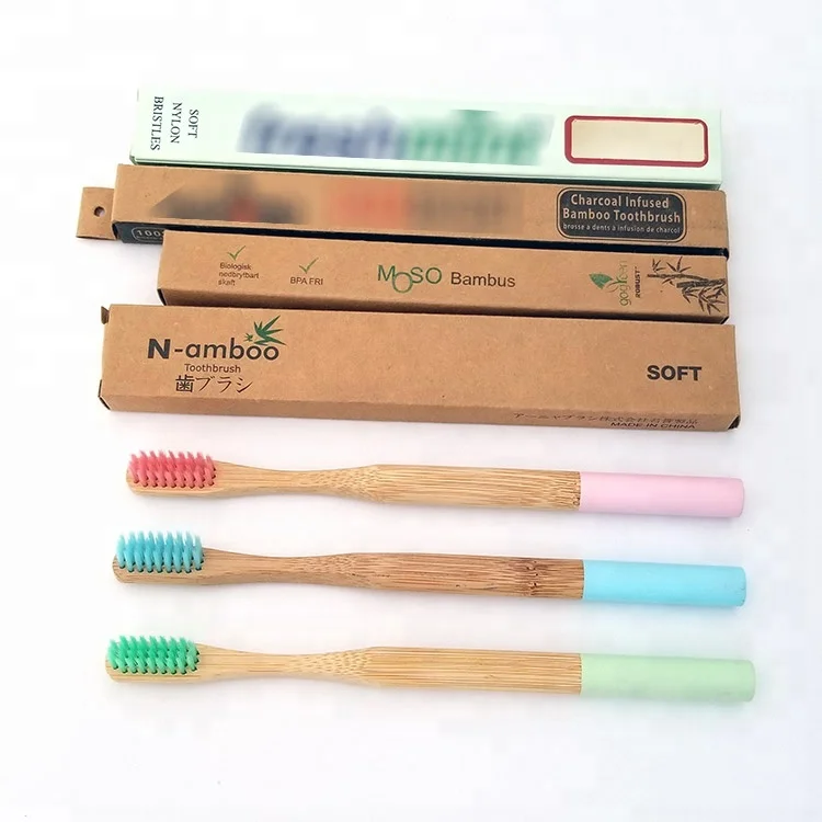 Custom Logo Personal Label Children and Adult Round Bamboo Toothbrush with Bamboo Tube Case