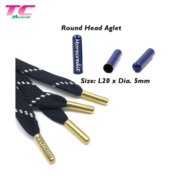 Morecredit Best Selling  Bullets Shape Shoelace Aglets Factory, Wholesale Round Metal End Tips For Rope String Laces