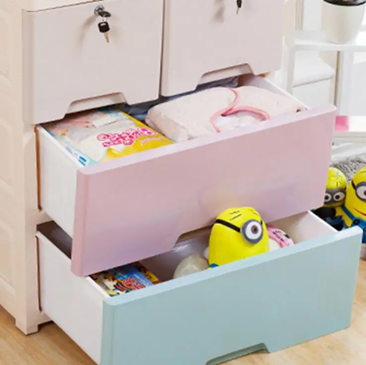 
Extra Large Size Rainbow Panel Baby Plastic Drawer Cabinet 