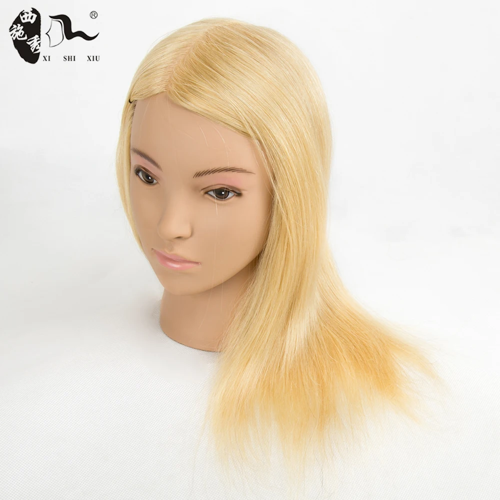XISHIXIUHAIR 100% Human Hair Training Head with Shoulder Hair Styling Dyeing Coloring realistic Mannequin Practice Head Dolls