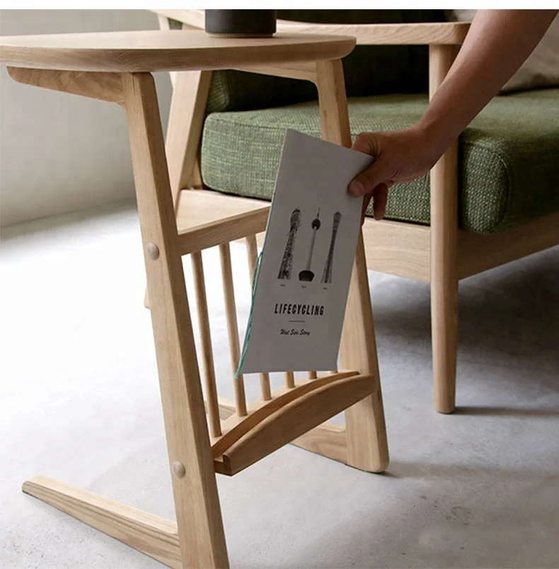 Натуральный Бамбуковый боковой C-столик для дивана с держателем для магазина, деревянный боковой столик для закусок