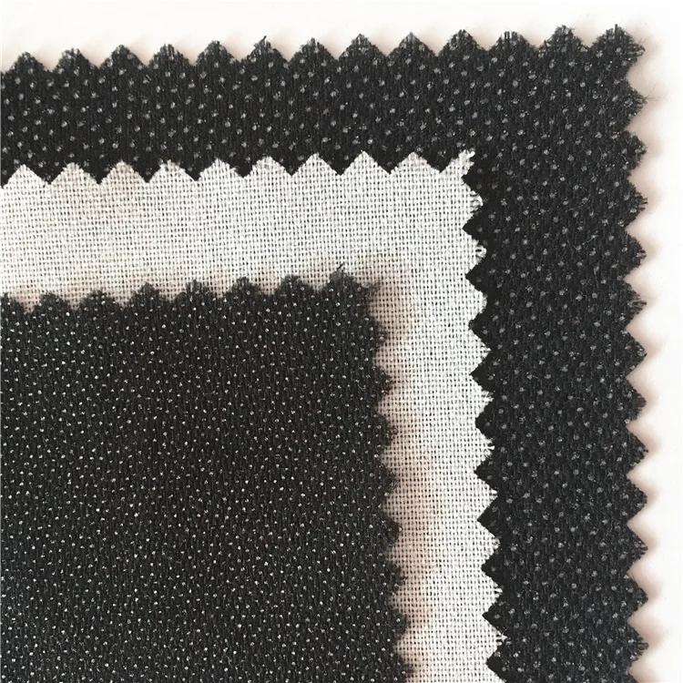 
water jet loom 75D fusible double dot coating hot melt glue interlock white interlining for man business suit and fashion suit 