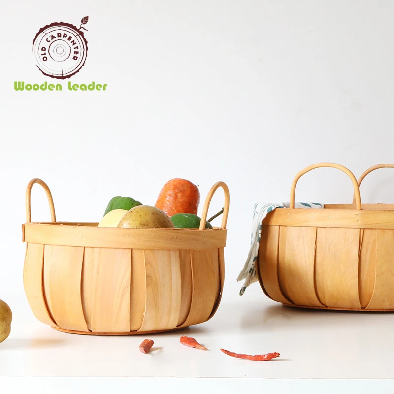 Handmade Woven Baskets Natural Wood Vegetable Fruit Bread Egg Food Storage Camping Picnic Snacks Container Kitchen Storage
