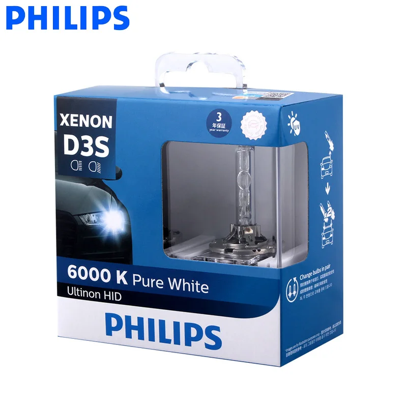 Philips Ultinon HID Series D1S D2S D2R D3S D4S 6000K Cool Blue Xenon White Light Car Upgrade Headlight Bulbs Flash Quick Start