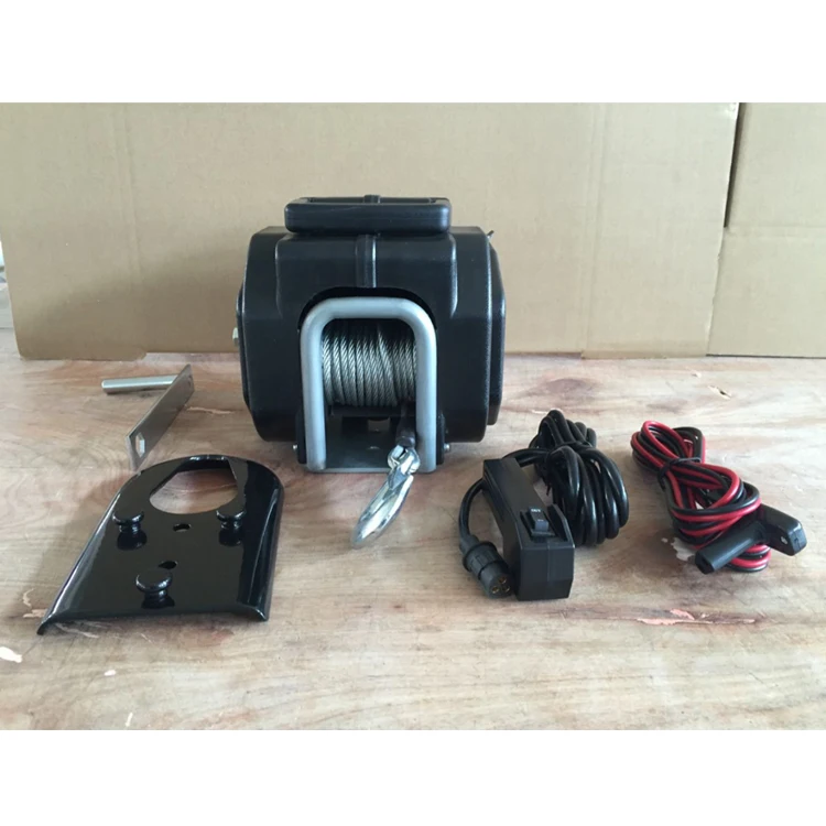 Portable 12v electric boat winch for pulling boats, stuck vehicles and other heavy items