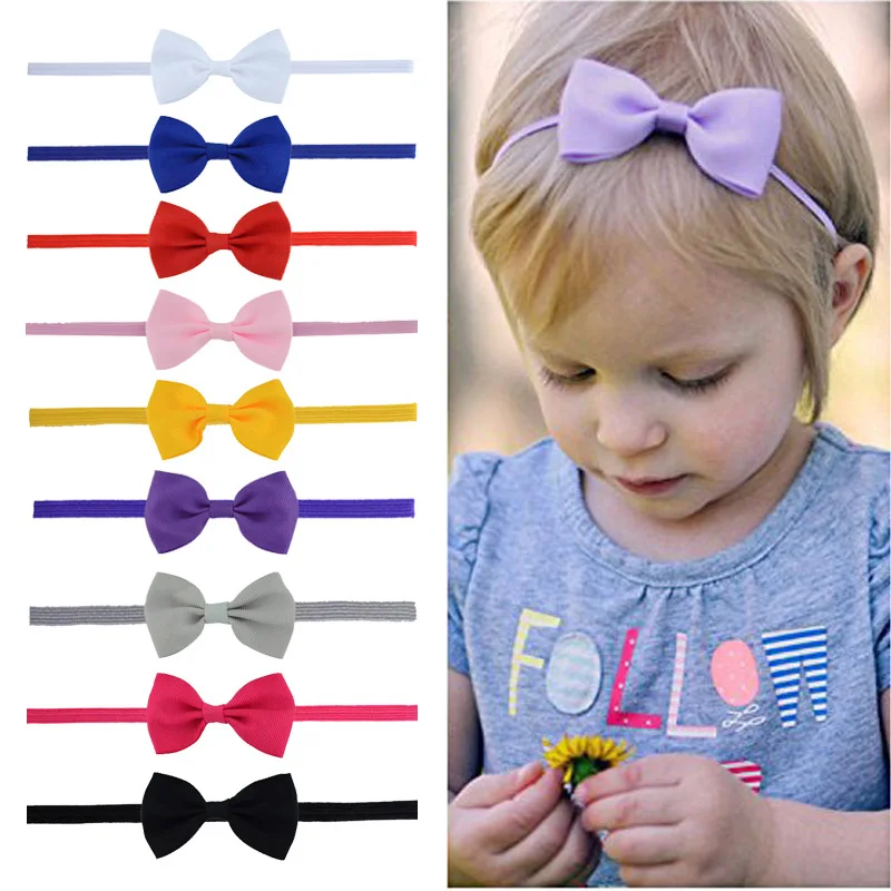 18 colors stock wholesale solid color grosgrain ribbon bow ,children elastic band small hair bow for decoration