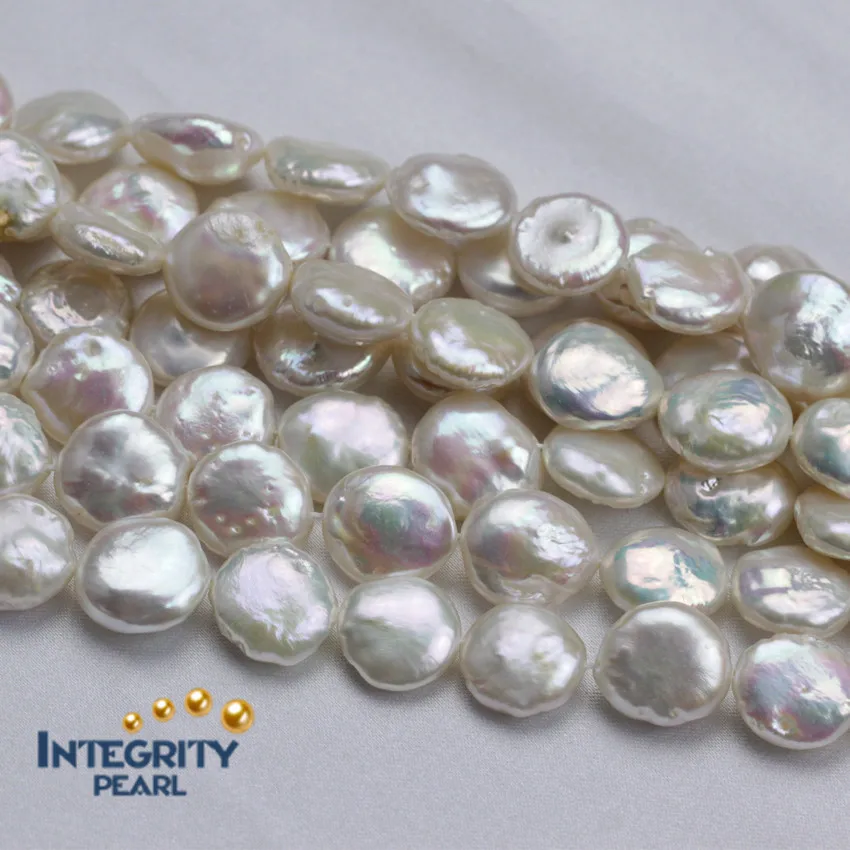 
Chinese pearl, coin loose pearl size 12-13mm, grade AA cultured freshwater pearl strand 