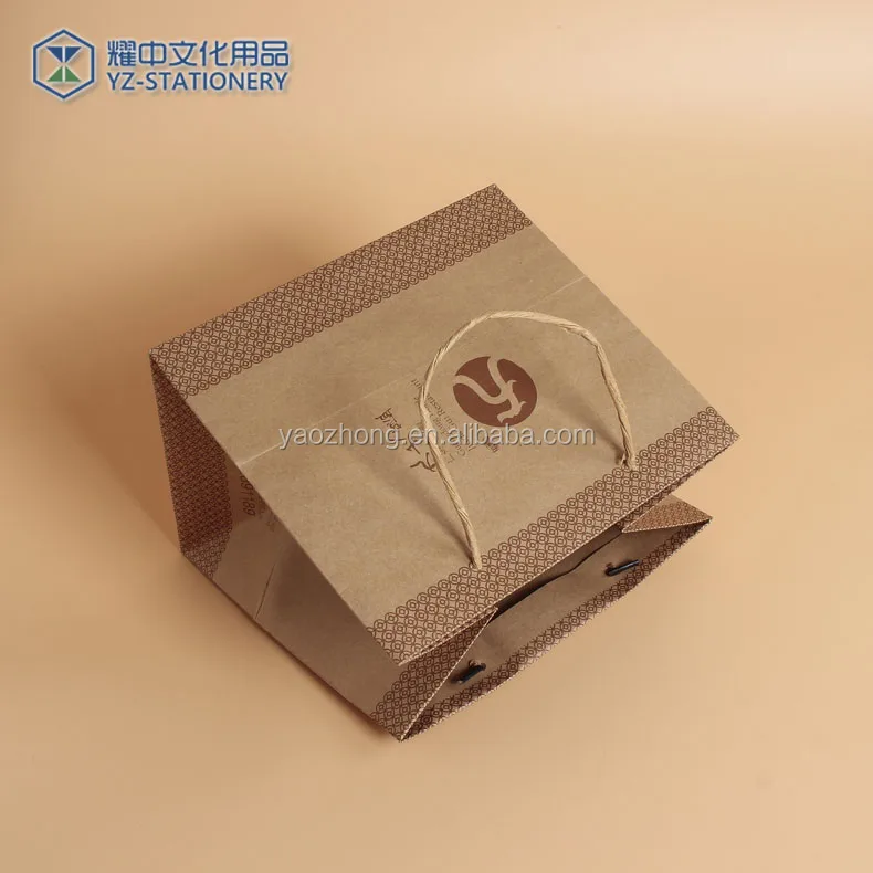 Flat bottom food kraft paper packaging shopping bag china