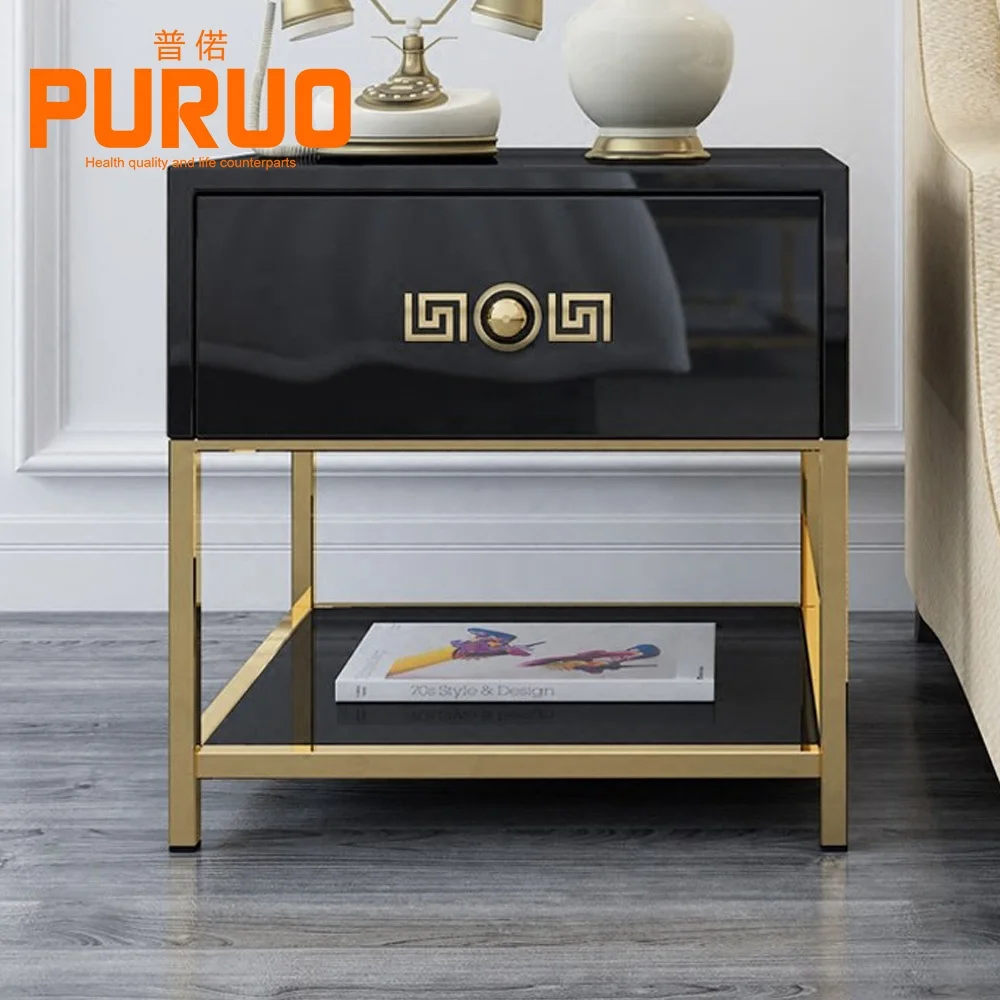 Bedroom furniture stainless steel wooden storage end table nightstand corner bed side table