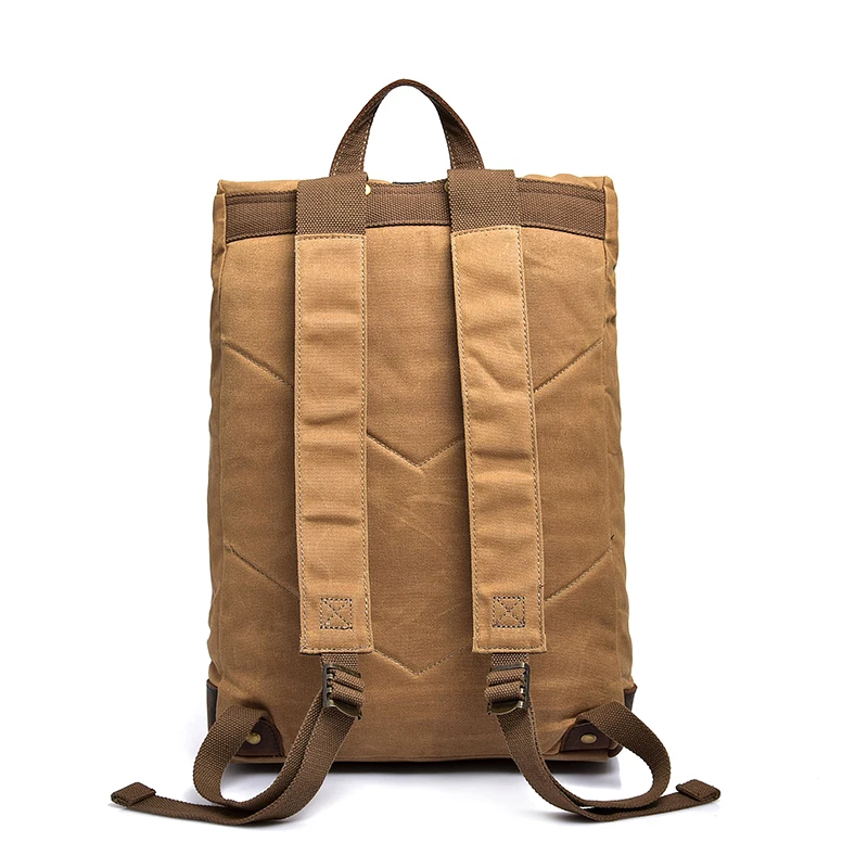 Vintage Men Student School Rucksack Laptop Bags wax Canvas Genuine Leather backpack