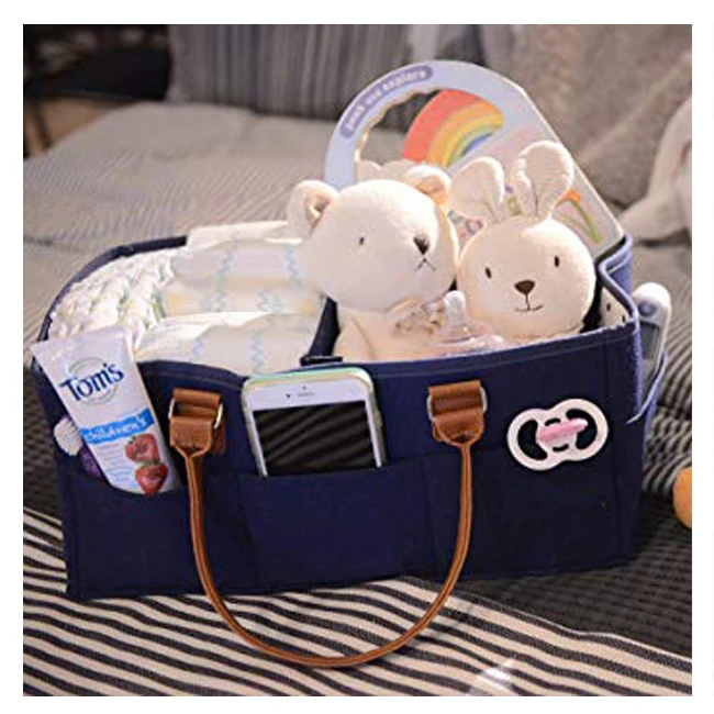 Felt Diaper Bag Large Portable Rope Nursery Storage Bin Felt Baby Diaper Storage Caddy Organizer