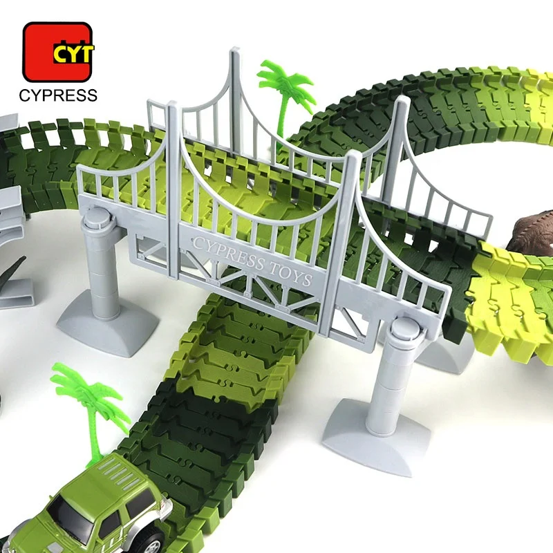 DIY Bending Flexible Railways Dinosaur Toy Set Race Track With Electric Car