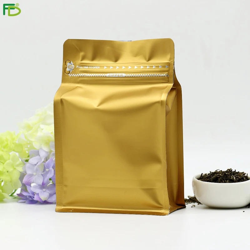 High Quality Flat Box Bottom  Laminated Plastic Film Food Packaging Bag pouch with Resealable Ziplock
