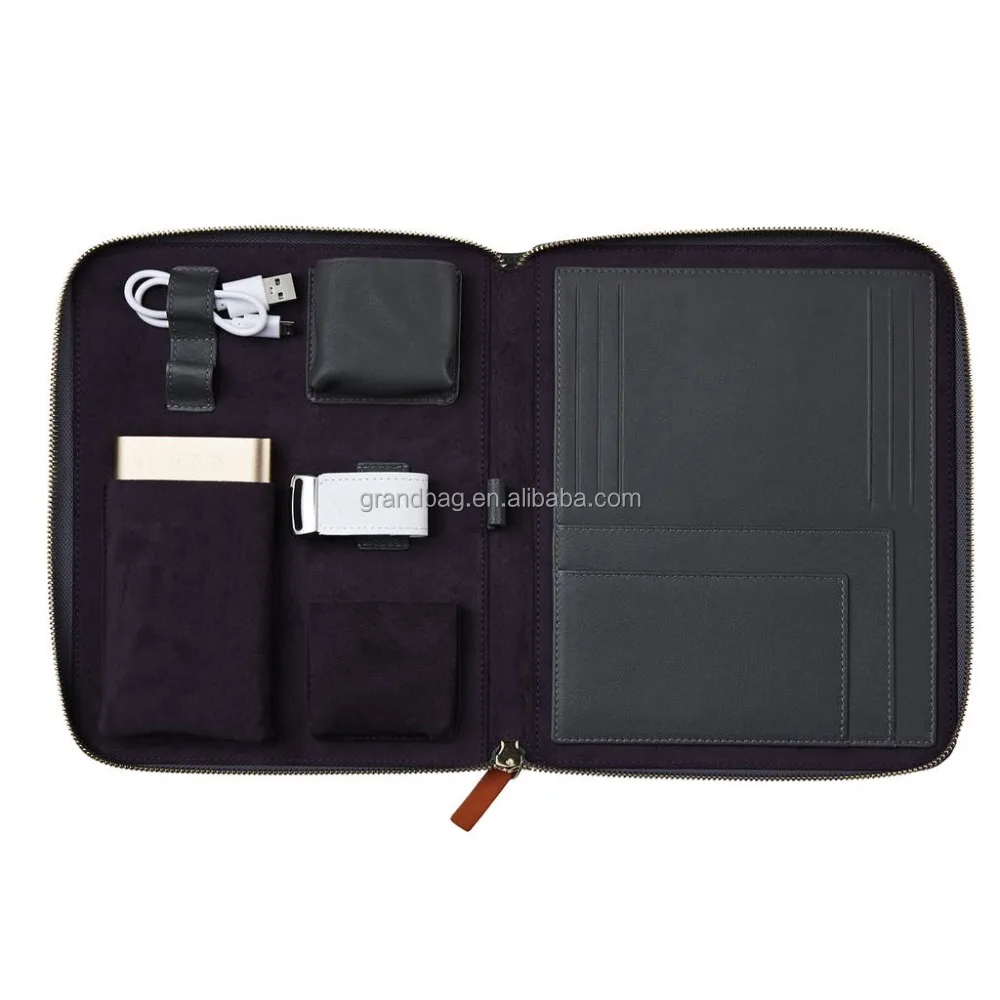 custom genuine leather travel tech case electronic accessories digital accessory storage bag card passport holder organizer case