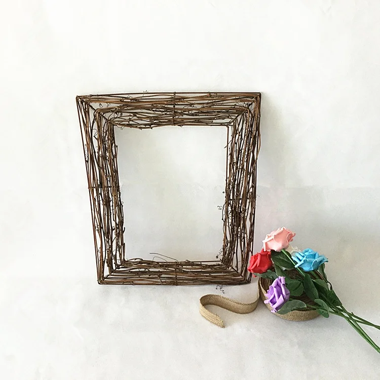 DIY Crafts Rattan Square Shape Natural Dried Wreath Grapevine Wreath Xmas Garland for Home Wedding Party Decor Photo Frame Prop