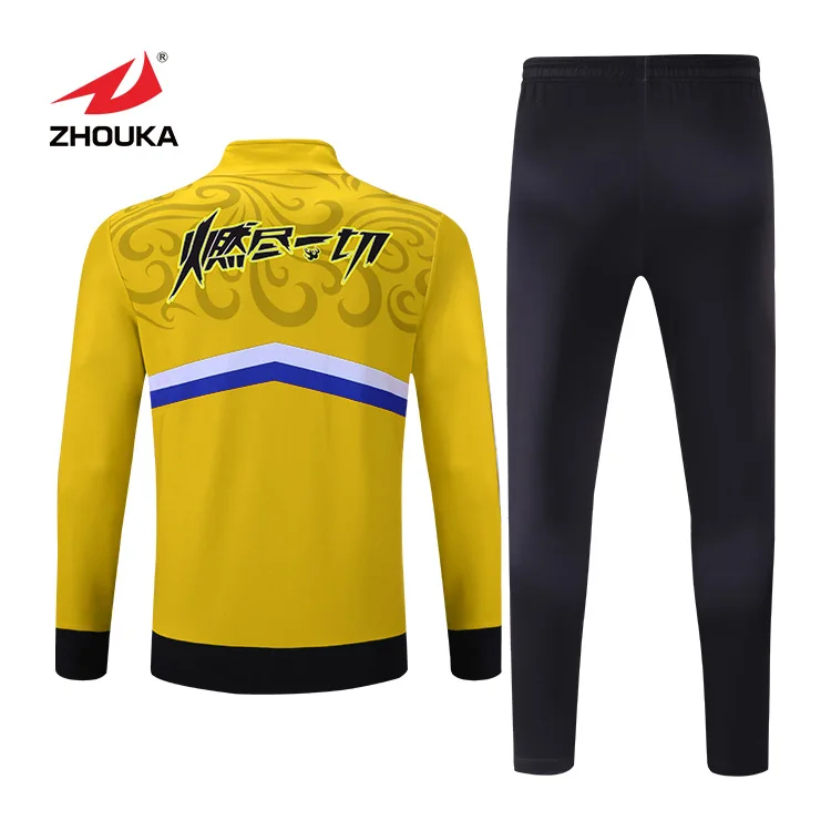 Gold slim fit custom design jacket mens sublimated tracksuits soccer jersey uniforms 210/280g tracksuit