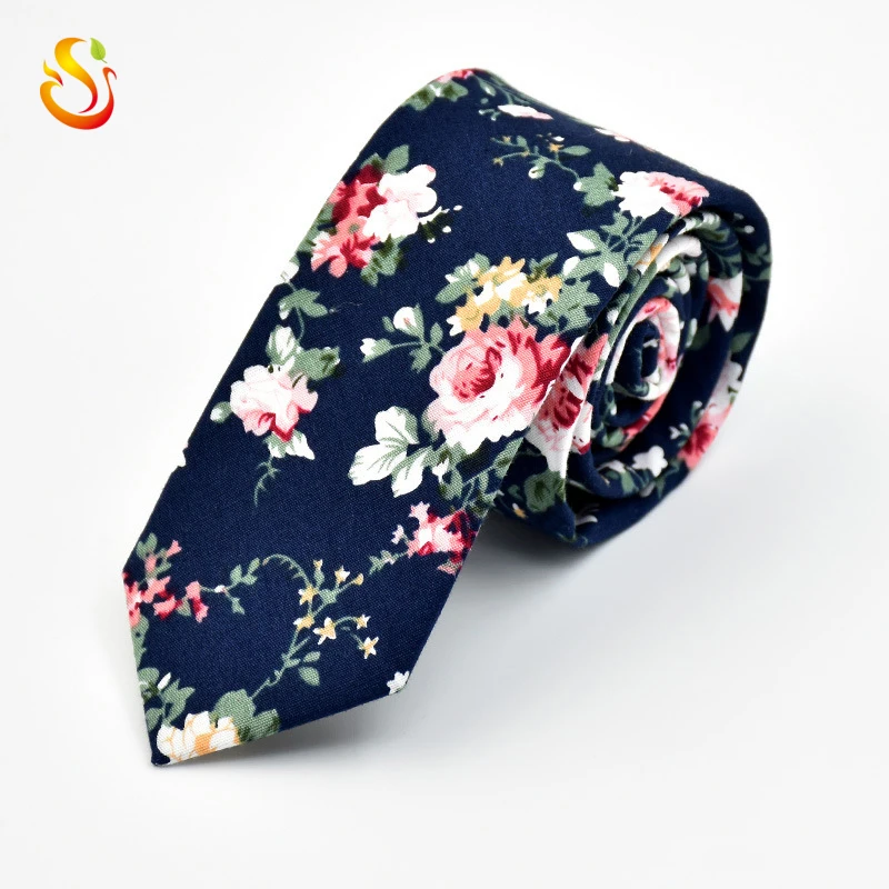 
Wholesale Custom Floral Printed Cotton Brick Colorful Skinny Ties 