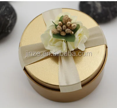 
Color Tin Candy Box Tin Supplier Can for Wedding with Flower Many Size Gold Tinplate Chocolate 4 Colors Silk Printing Customized 