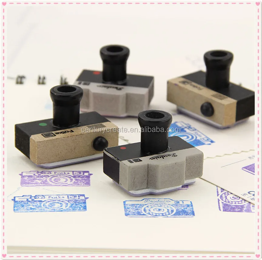 Cute DIY Decor Crafts Wooden Retro Mini Camera Rubber Stamp Seal