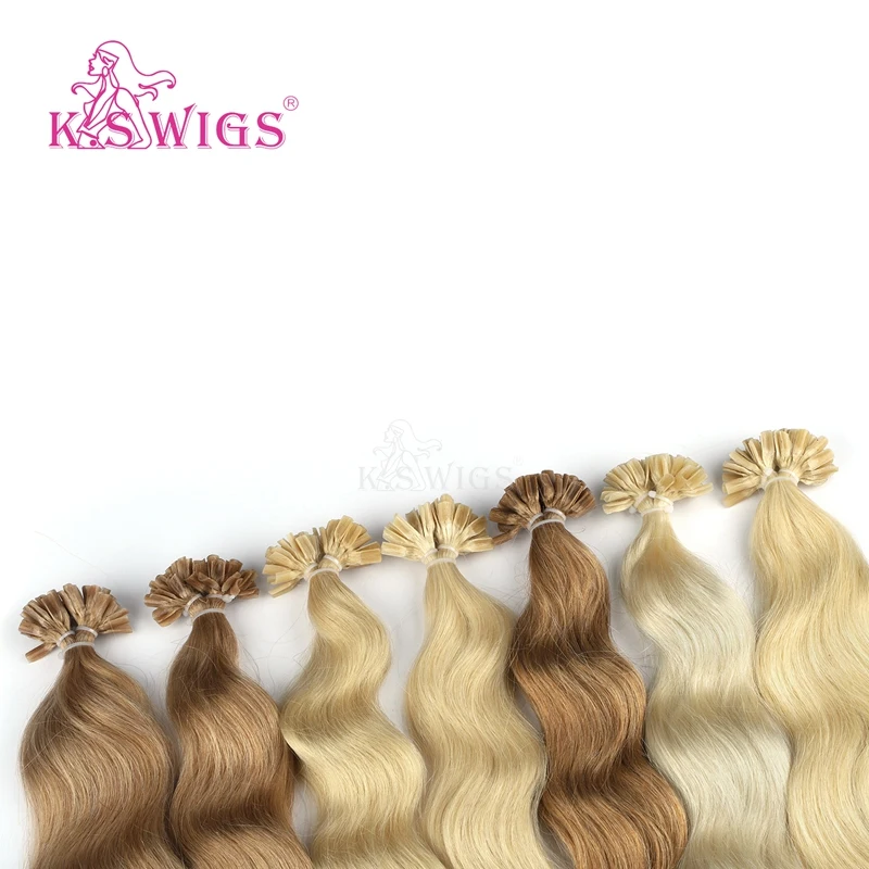 
K.S WIGS Human Hair U Tip Extens 20 Inch Light Color U Tip Hair Keratin Extens Hair With Color Nail U Tip 