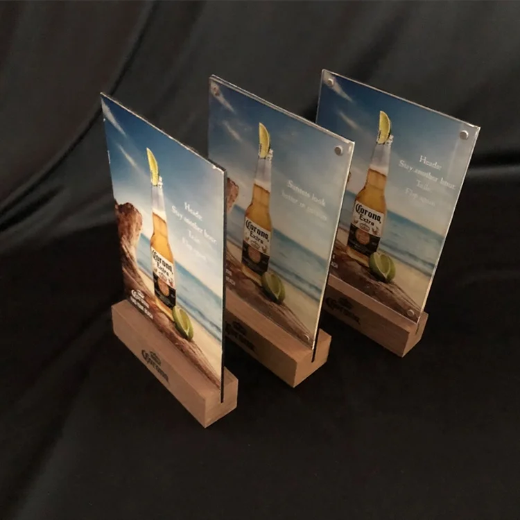 Cheap Corona Acrylic & Wood Magnet Table Talker Display Stand Menu Holder with Chalkboard